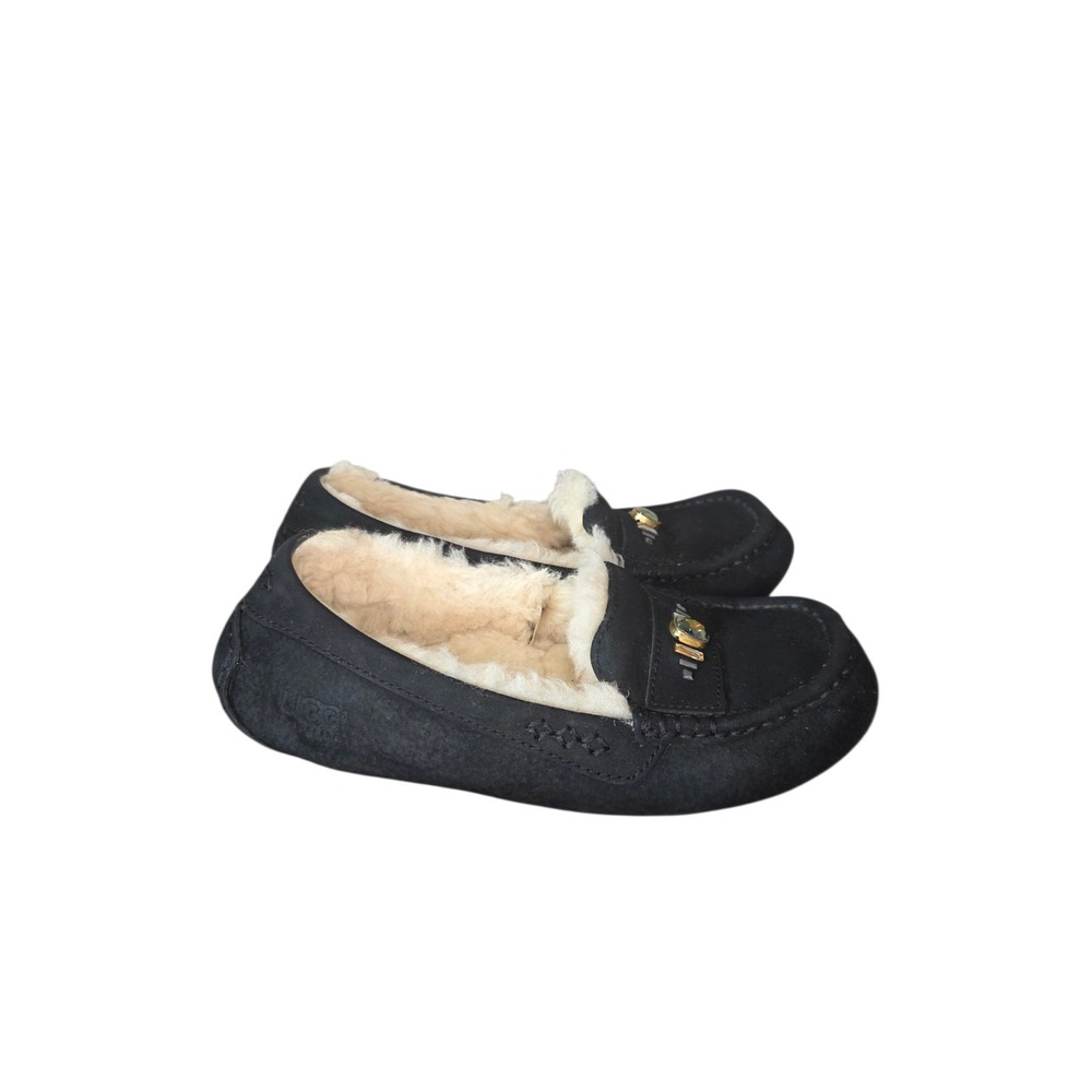 UGG Ansley Black Suede Shearling Moccasin Slippers Women 8 View 4